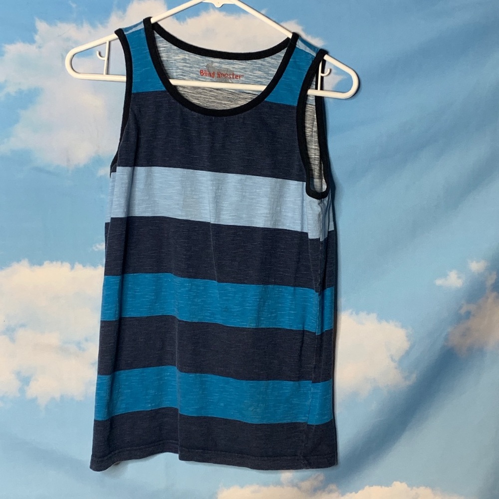 Blind Rooster- Blue Striped Tank size Small